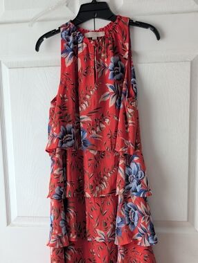 LOFT Orange Floral Ruffle Tiered Dress